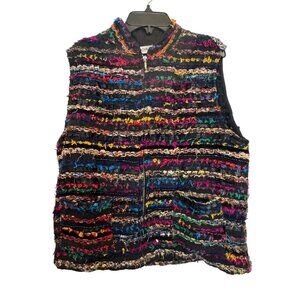 Chicos Multicolor Woven Fringe Zip Front Womens Vest Size 1 Colorful Striped Boh